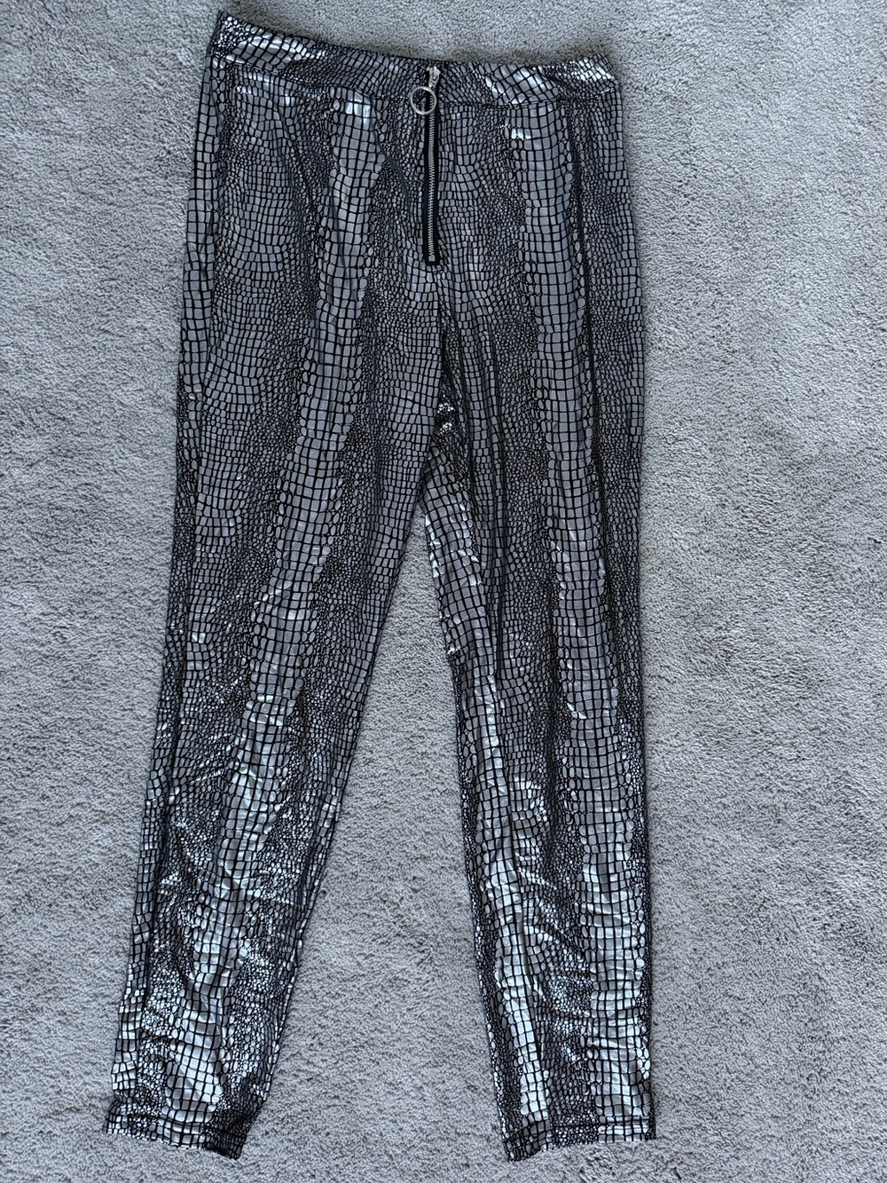 SHEIN Metallic Croc-Effect Black Jogger Pants